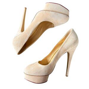 Charlotte Olympia DOLLY Platform Pumps Heels BLUSH NUDE Suede Shoes Womens 41